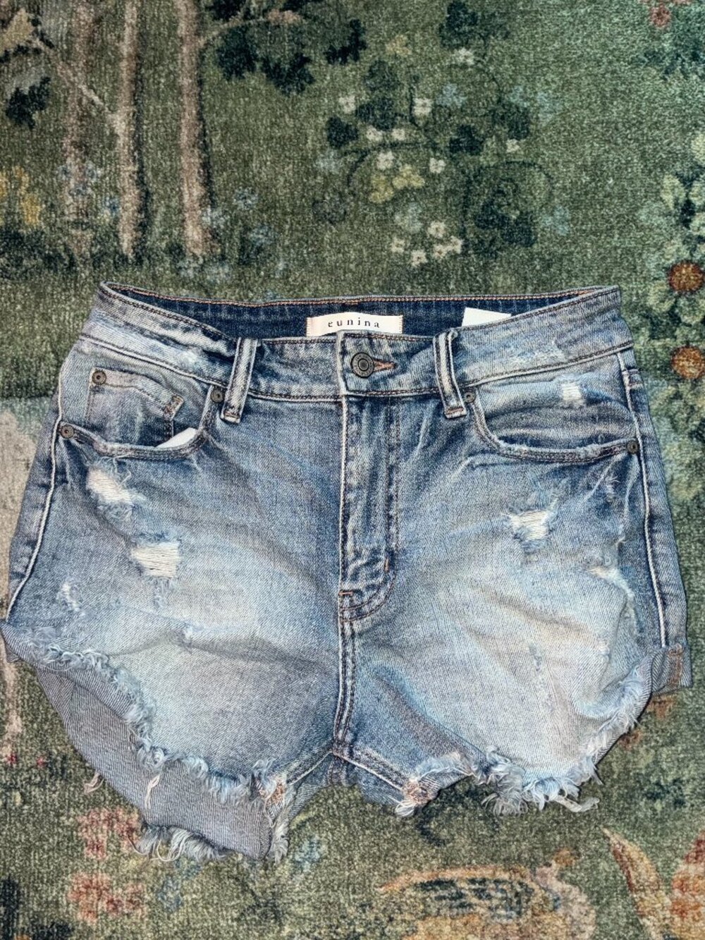 Eunina Kara High Rise Distressed Denim Shorts Size S
